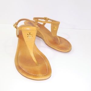 Tory Burch Tan T-strap Wedge Sandals Size 7M